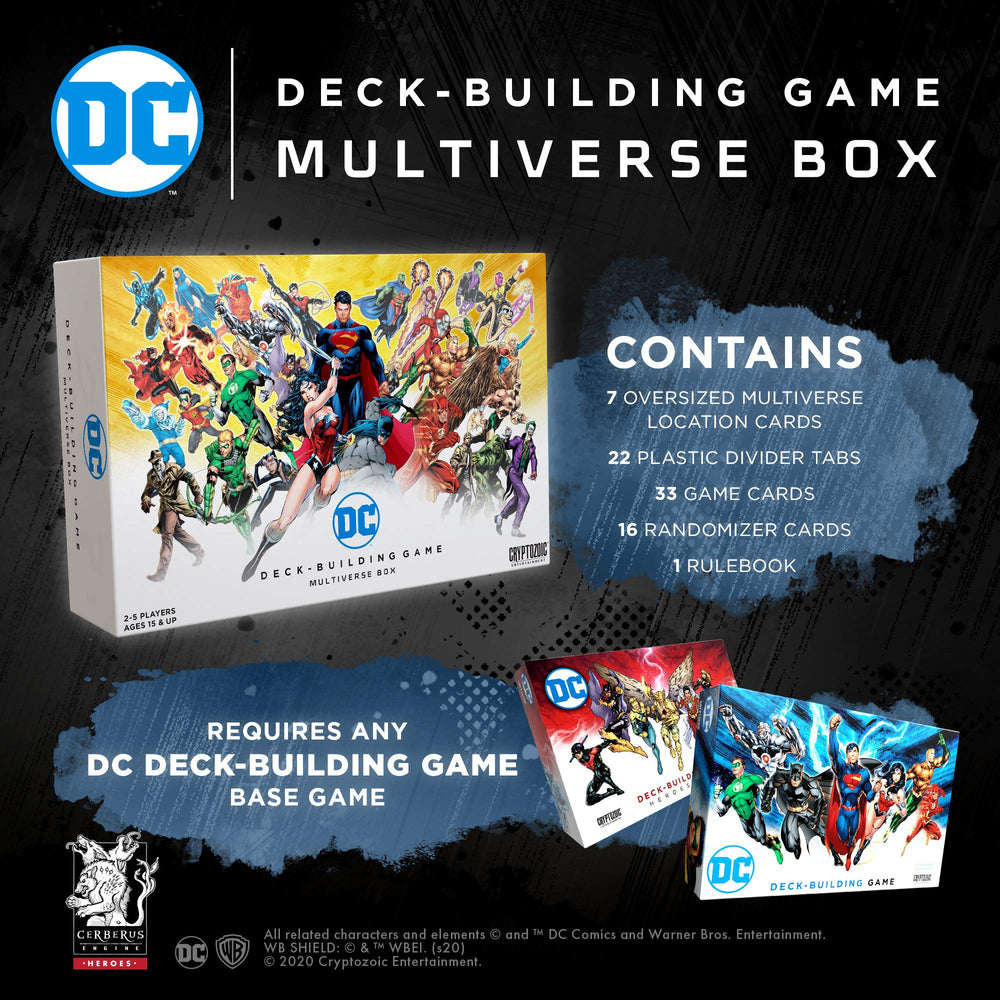 Cryptozoic DC Multiverse Box randomizer cards add variety to lineups.