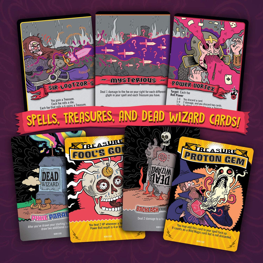 Cryptozoic Epic Spell Wars game components featuring durable cards for repeated play