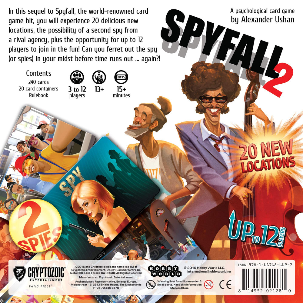 Cryptozoic Spyfall 2 packaging highlighting standalone play.