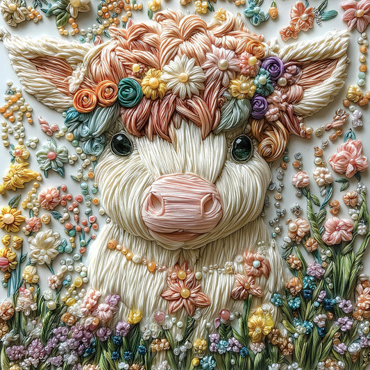 MINIWAN crystal Highland Cow 500-piece puzzle front view with vibrant quilling art for focused solving.