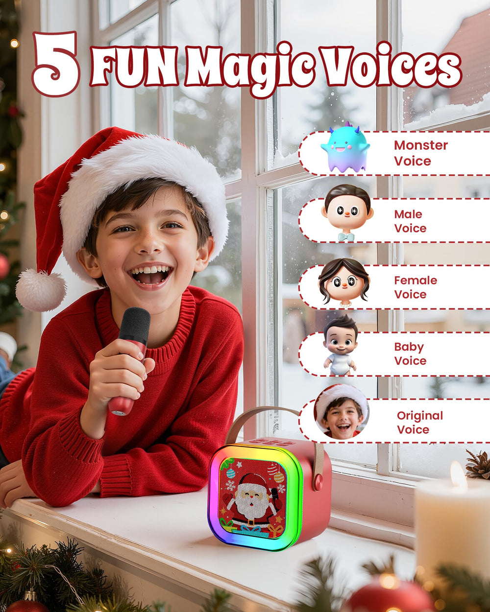 CscyyAmz mini karaoke Christmas-pattern design, adds festive charm to celebrations.