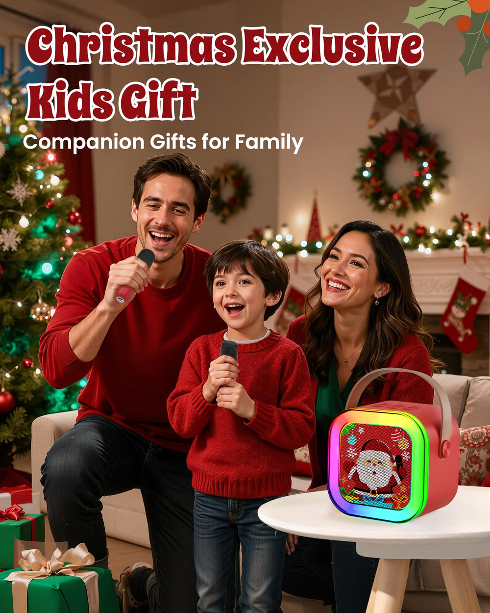 CscyyAmz mini karaoke colorful lights, creates engaging room ambience during play.