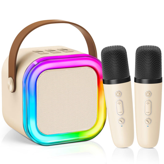 CscyyAmz mini karaoke machine back view showing portable, travel-ready design for kids.