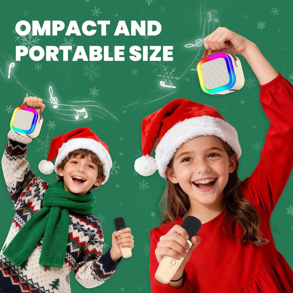 CscyyAmz mini karaoke machine dual mics setup supports family sing-alongs.
