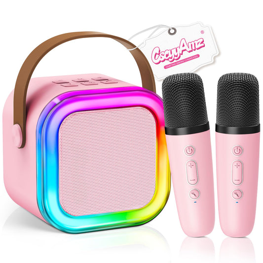 CscyyAmz mini karaoke machine pink, front view for family sing-alongs