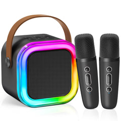 CscyyAmz mini karaoke machine with two mics, ideal for kids and duets.