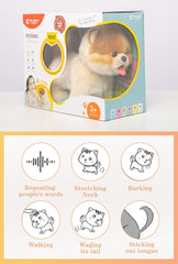 CU-MATE interactive puppy robot showing walking and barking features.