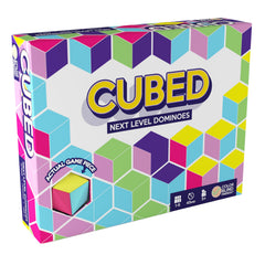 CUBED Next Level Dominoes Family Edition play scene shows 3D pieces for engaging family game night.