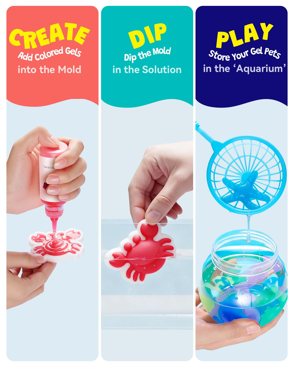 Cubetoou water gel bottles arranged for hands on art and sensory play