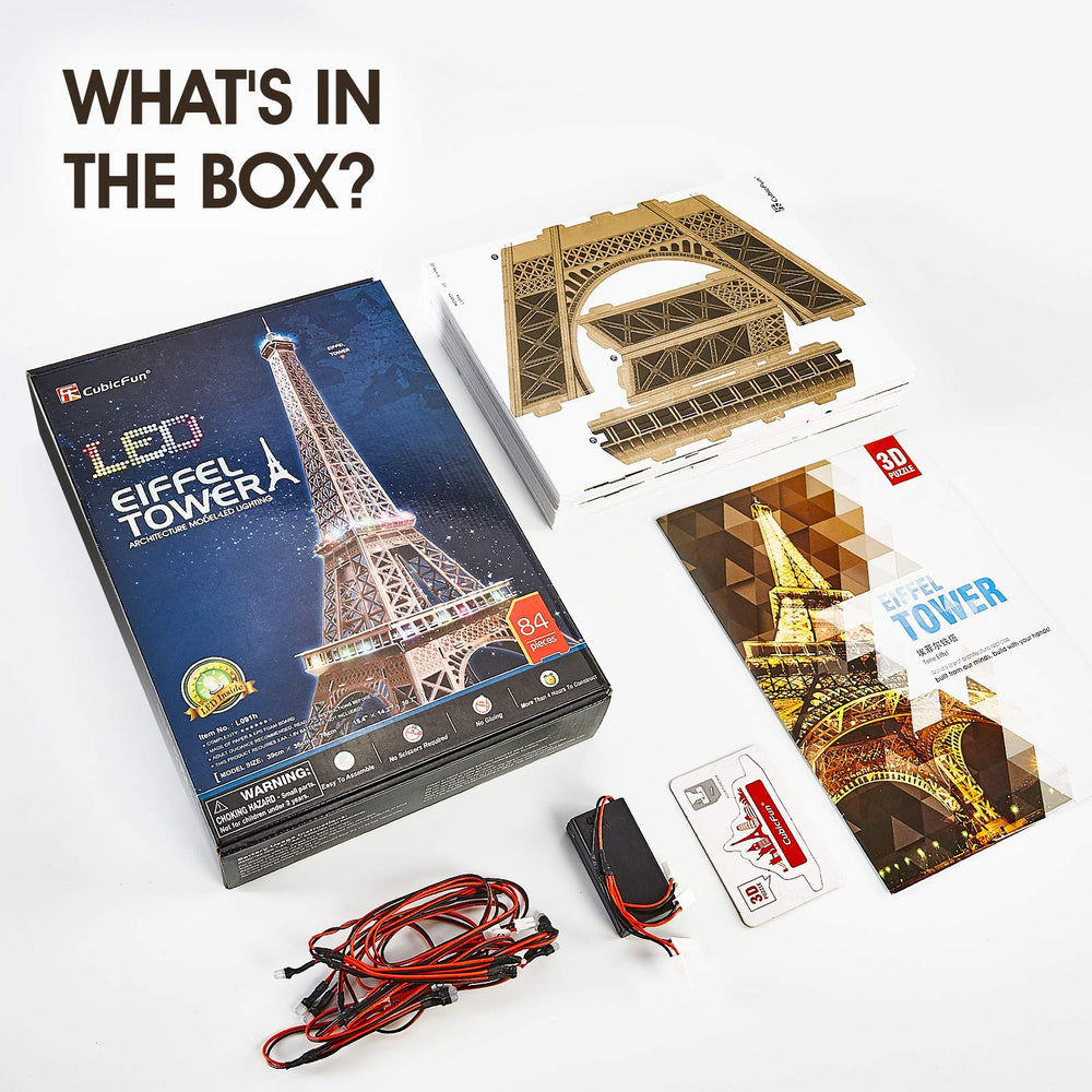 CubicFun Eiffel Tower puzzle kit supports about four hours of engagement.