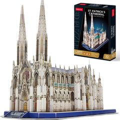 CubicFun St. Patrick's Cathedral model for architecture enthusiasts during assembly.