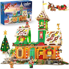 CUBIMANA 3-Style Christmas gingerbread house front view with lights for festive display.