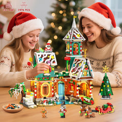CUBIMANA Christmas castle with LED lights creating warm holiday ambiance.