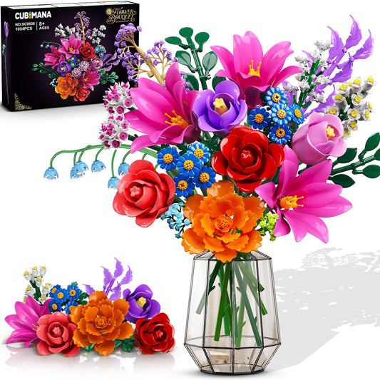 CUBIMANA flowers bouquet building set with LED lights brightens any display