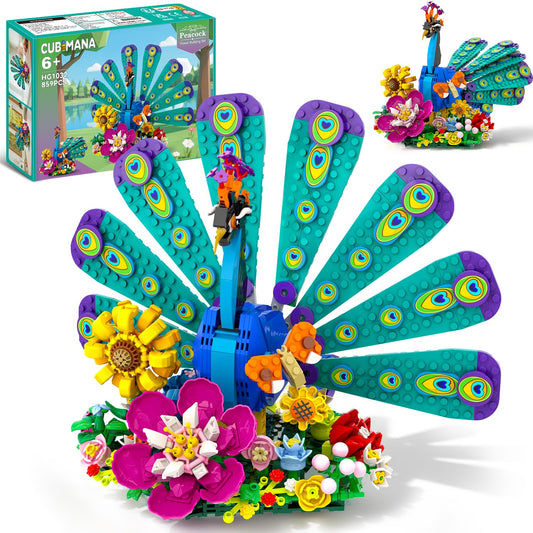 CUBIMANA Flowers Peacock Building Set: peacock with closed tail for elegant display