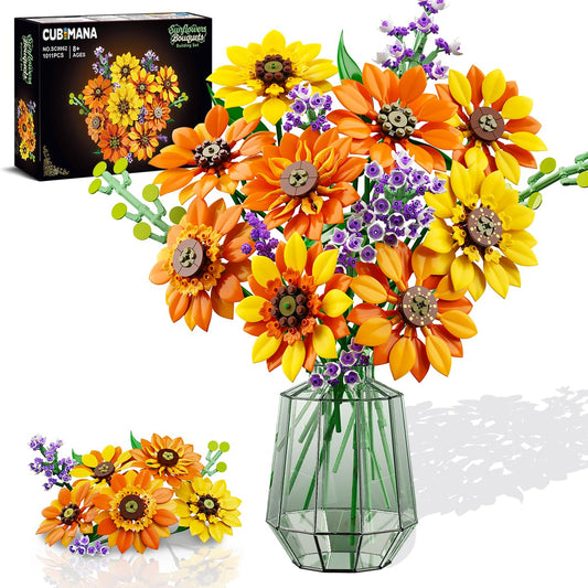 CUBIMANA Flowers Sunflower Bouquet building set assembly for a vibrant, durable decorative bouquet.