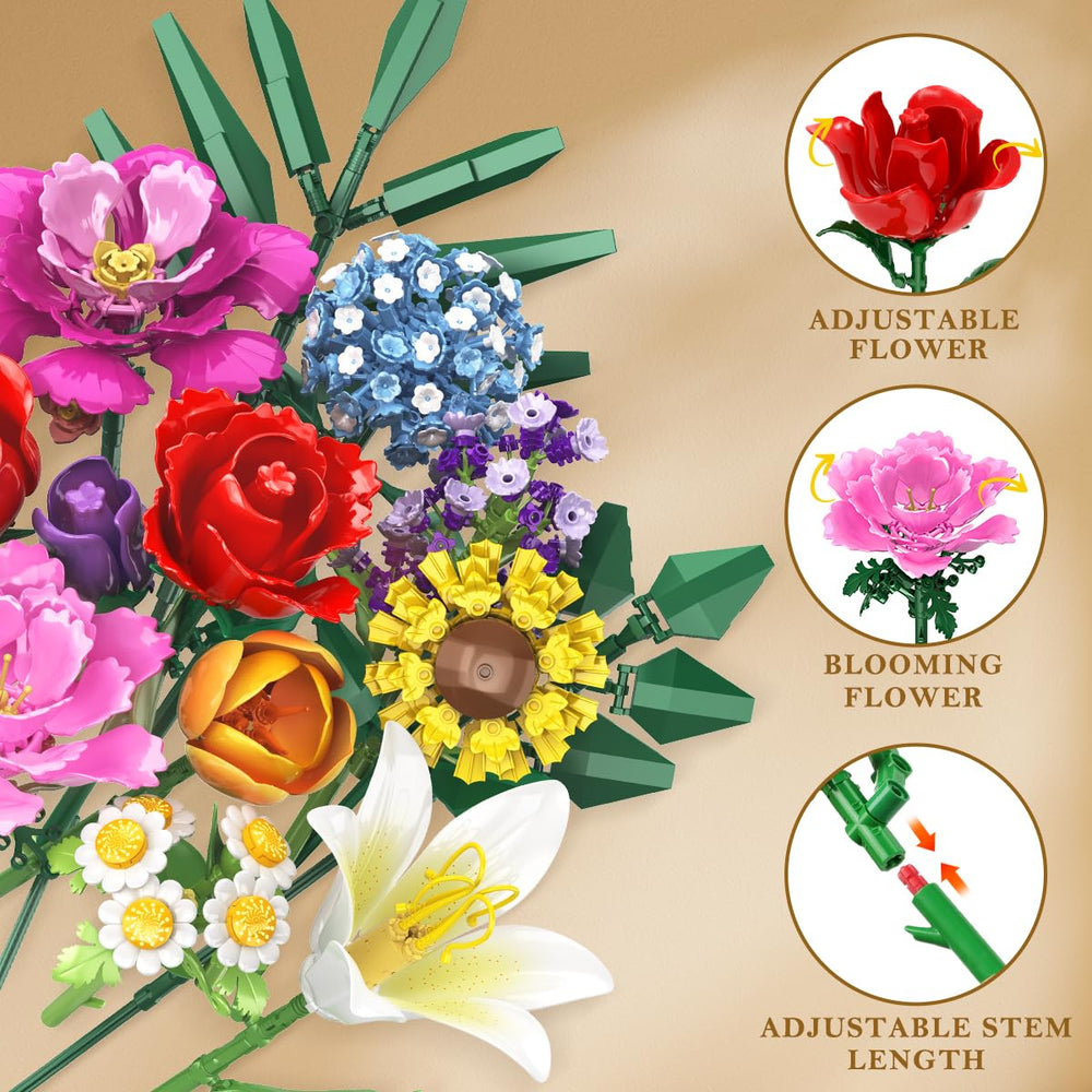 CUBIMANA peony bouquet building set perfect for gifts and decor