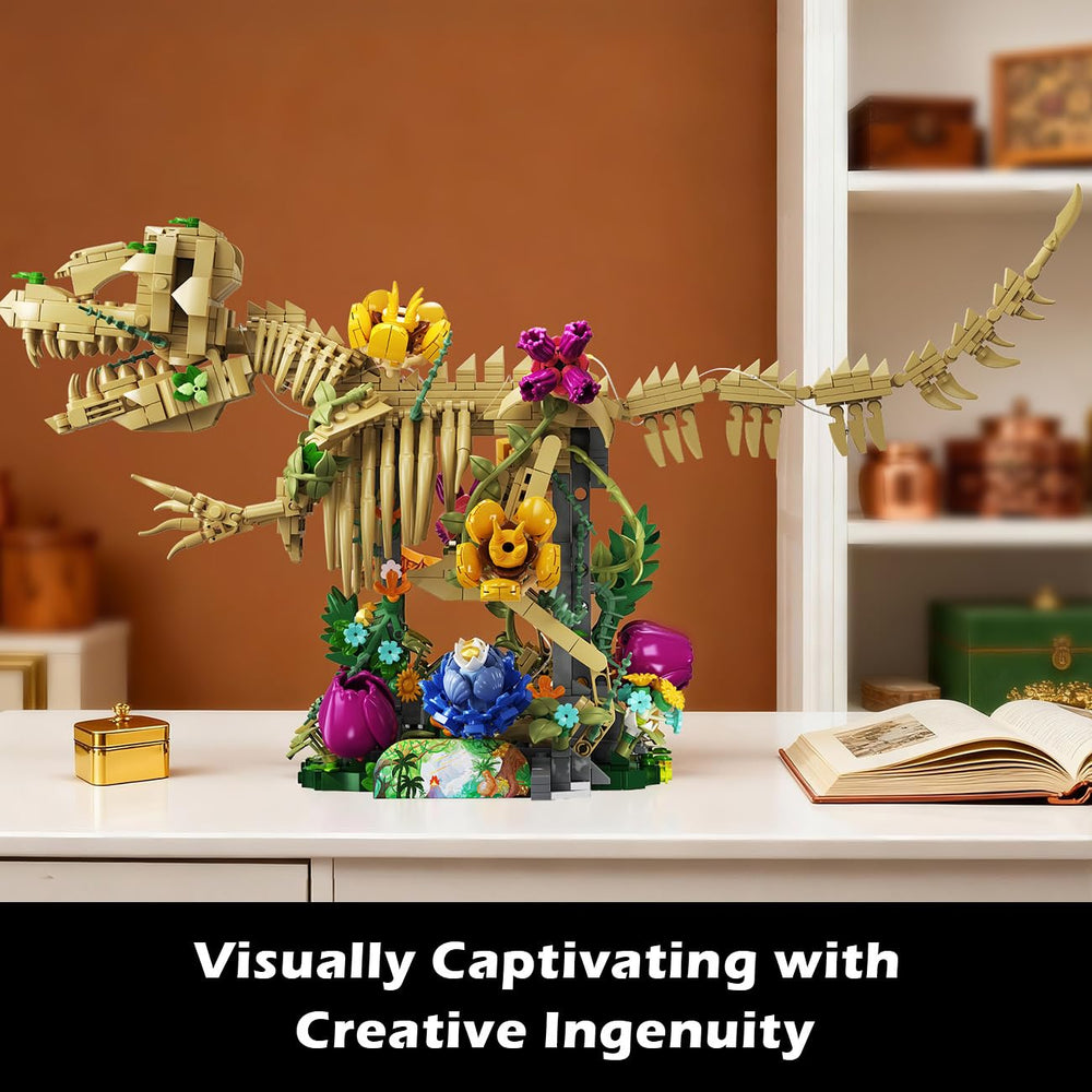 CUBIMANA prehistoric garden display blending fossil and florals