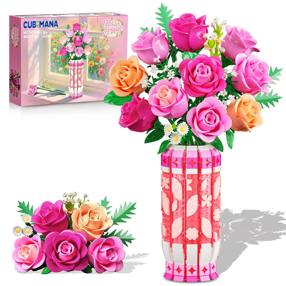 CUBIMANA romantic pink roses bouquet with vase, a long-lasting centerpiece for stylish home decor.