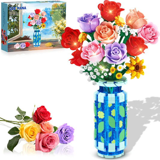 CUBIMANA rose bouquet with LED vase for ambient home decor.