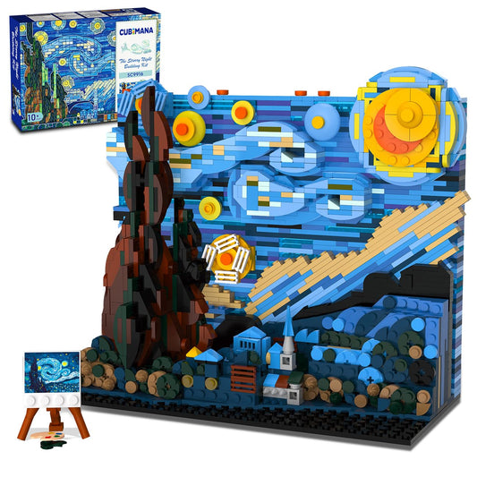 CUBIMANA Starry Night building set assembly view with LED-ready display and tactile engagement.
