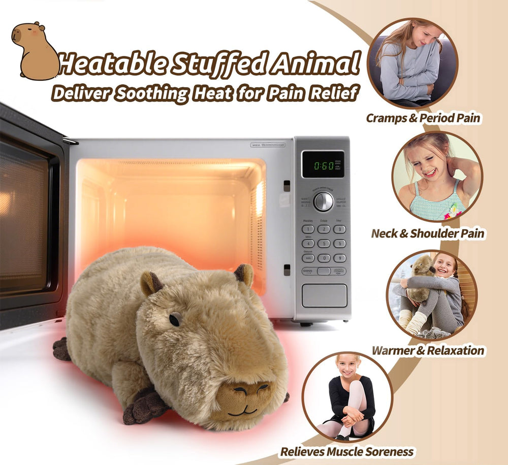 Cuckool capybara plush warms quickly for soothing warmth