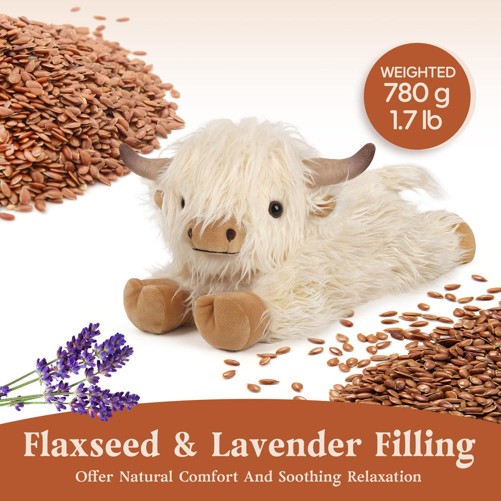 Cuckool Highland Cow Plush microwave heat therapy, warm comfort in minutes