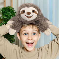 Cuckool sloth plush resting on its belly, perfect for hugs