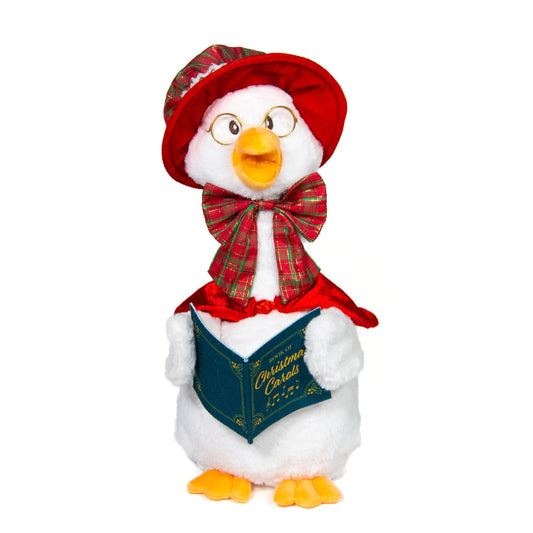 Cuddle Barn Carolin' Mother Goose wearing bonnet ready for festive playtime.