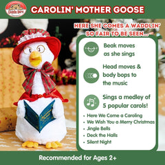 Cuddle Barn Carolin' Mother Goose with cape and bow for holiday charm.