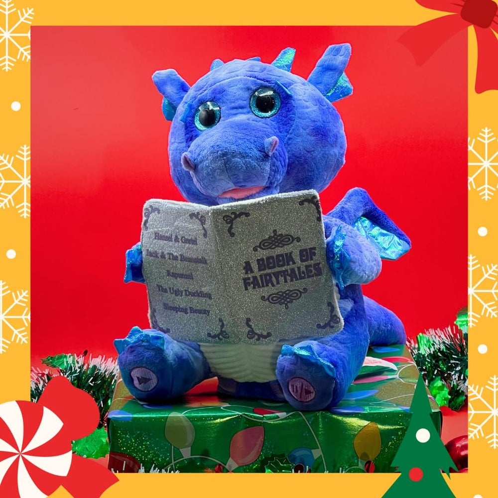 Cuddle Barn Duncan dragon head sways as stories come alive.