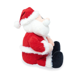 Cuddle Barn eleven-inch Santa fits neatly on shelves and desks.