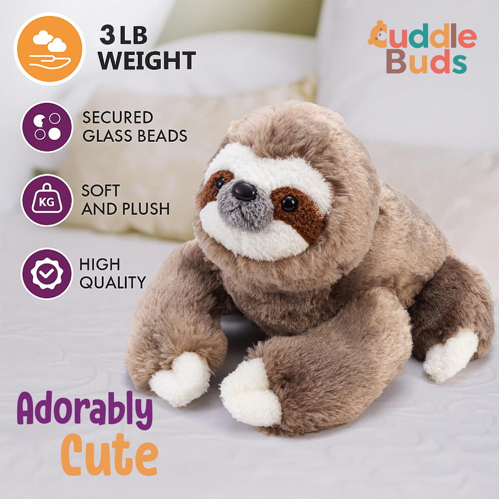 Cuddle Buds weighted pillow sloth plush provides soothing pressure during relaxation.