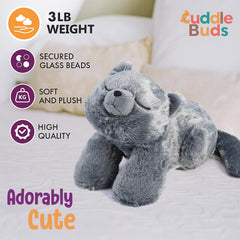 Cuddle Buds weighted cat being hugged by child demonstrates comforting pressure.