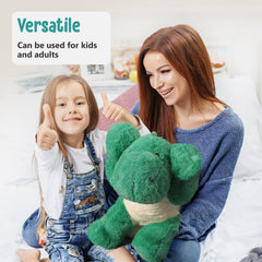 Cuddle Buds weighted dinosaur as a pillow—soothing weight for restful moments.