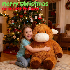 Cudhug Highland cow plush toy with embroidered details for friendly farm decor.