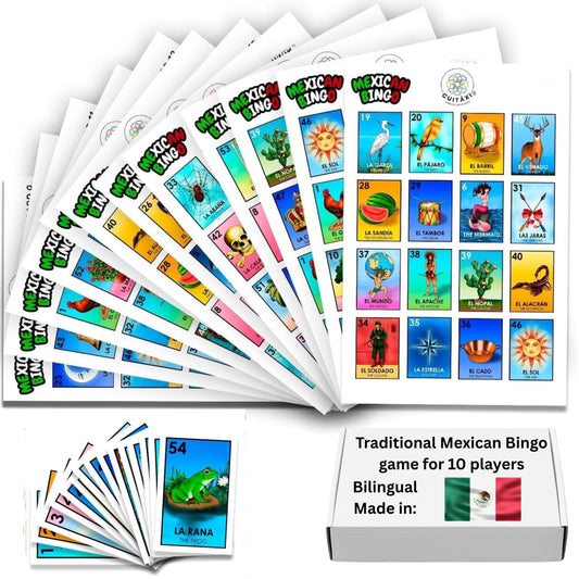 Cuitáxi Mexican Bingo card set featuring colorful artwork for lively family game nights.