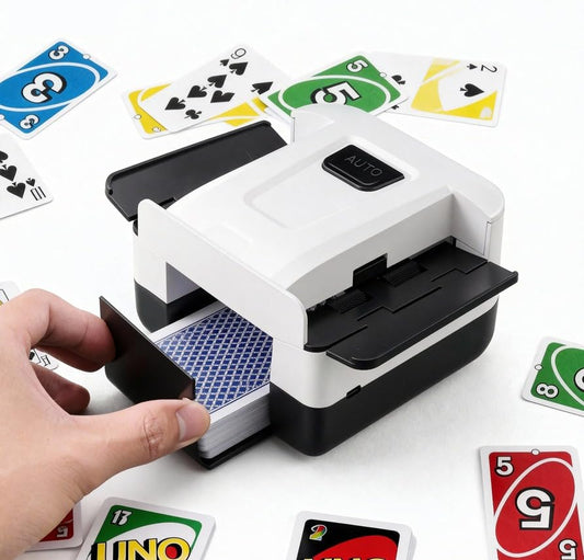 CUIYKAI Automatic Card Shuffler with foldable side wings for easy transport and quick shuffles.