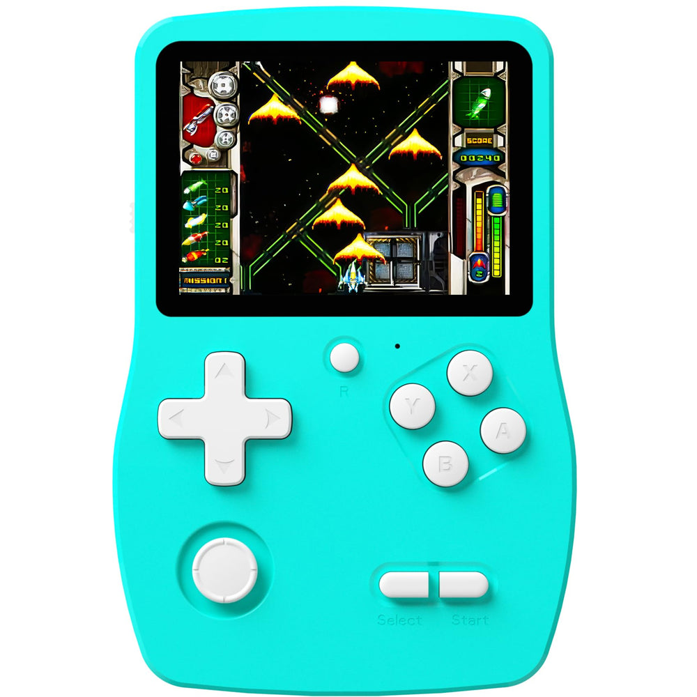 CULAGEiMi 32bit handheld console shown for kids with easy grip and colorful buttons