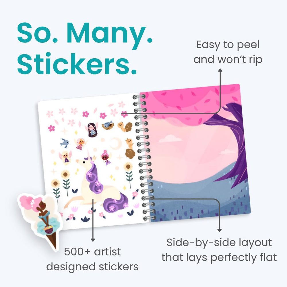 Cupkin Princess stickers on a colorful scene support fine motor skills and creativity.