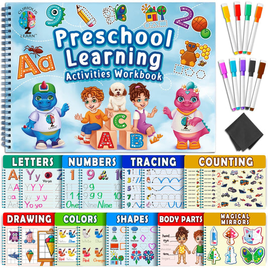 Curious 2 Learn hardcover preschool activity book cover—durable for daily, screen-free preschool practice.