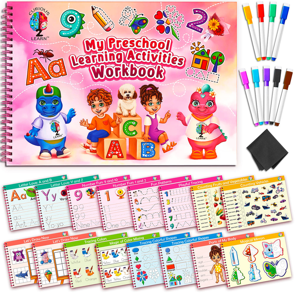 Curious 2 Learn hardcover workbook cover showcases durable, kid-friendly design for repeated use.