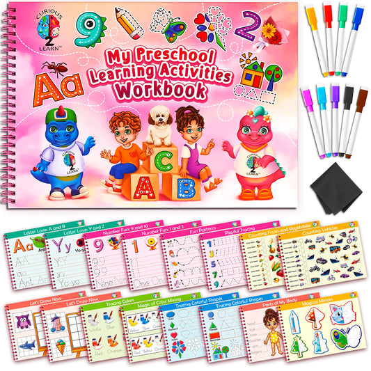 Curious 2 Learn hardcover workbook cover showcases durable, kid-friendly design for repeated use.