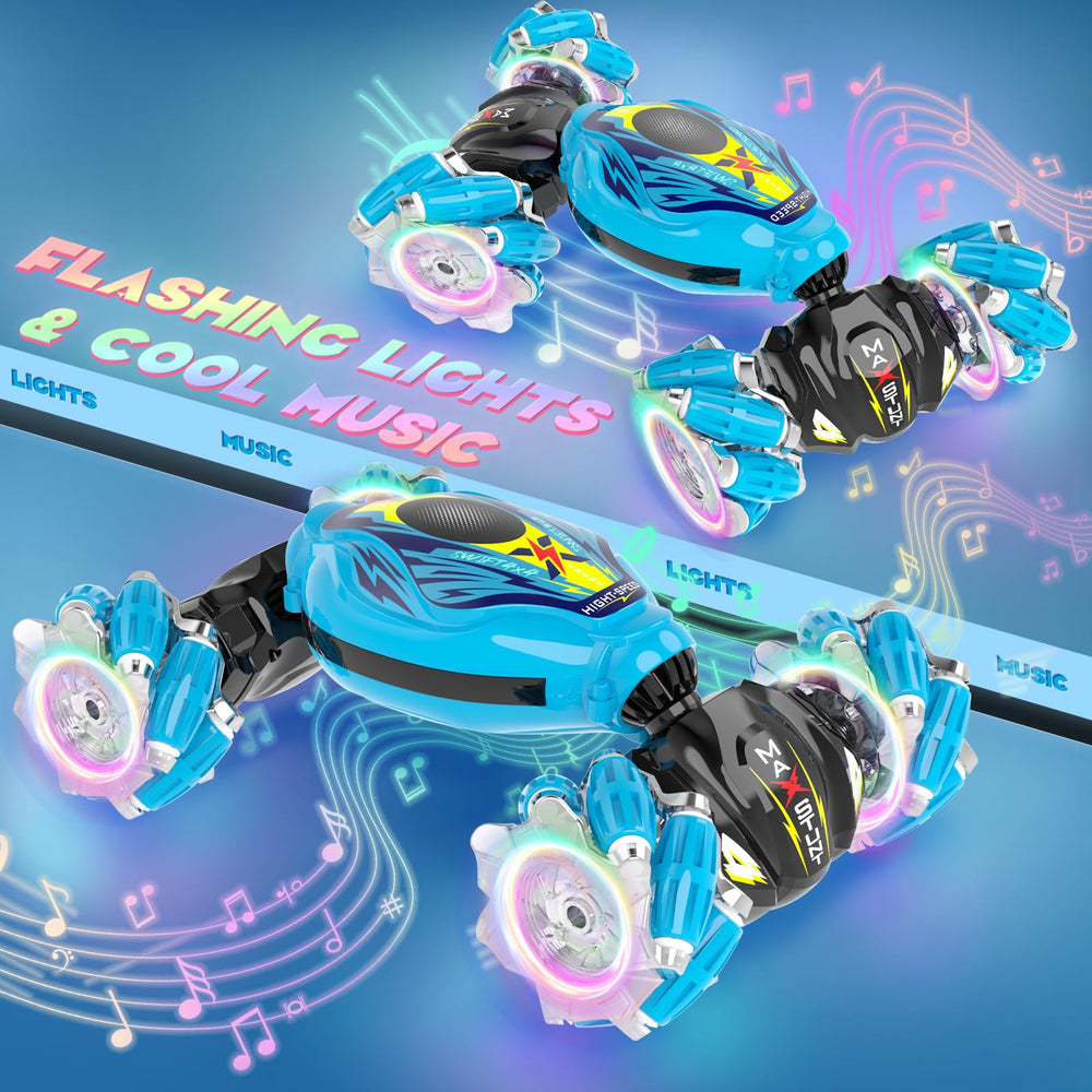 Cusocue gesture-sensing RC stunt car 360 rotation in action for thrilling spins.