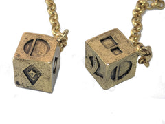 Large dice hanging in a car cockpit display by Custom 3D Stuff
