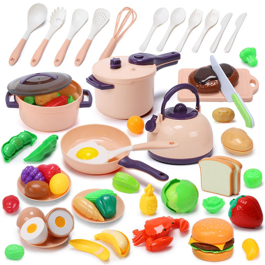 CUTE STONE 51-piece mini play kitchen set with pots and pans for imaginative play and motor skills
