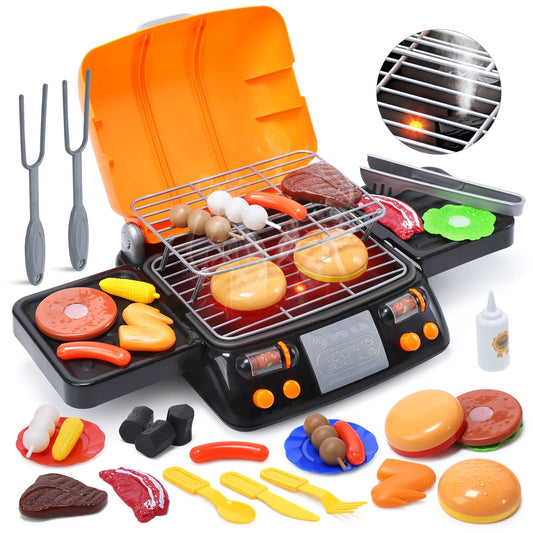 Cute Stone cooking toy BBQ set with two-layer grill promotes imaginative family play