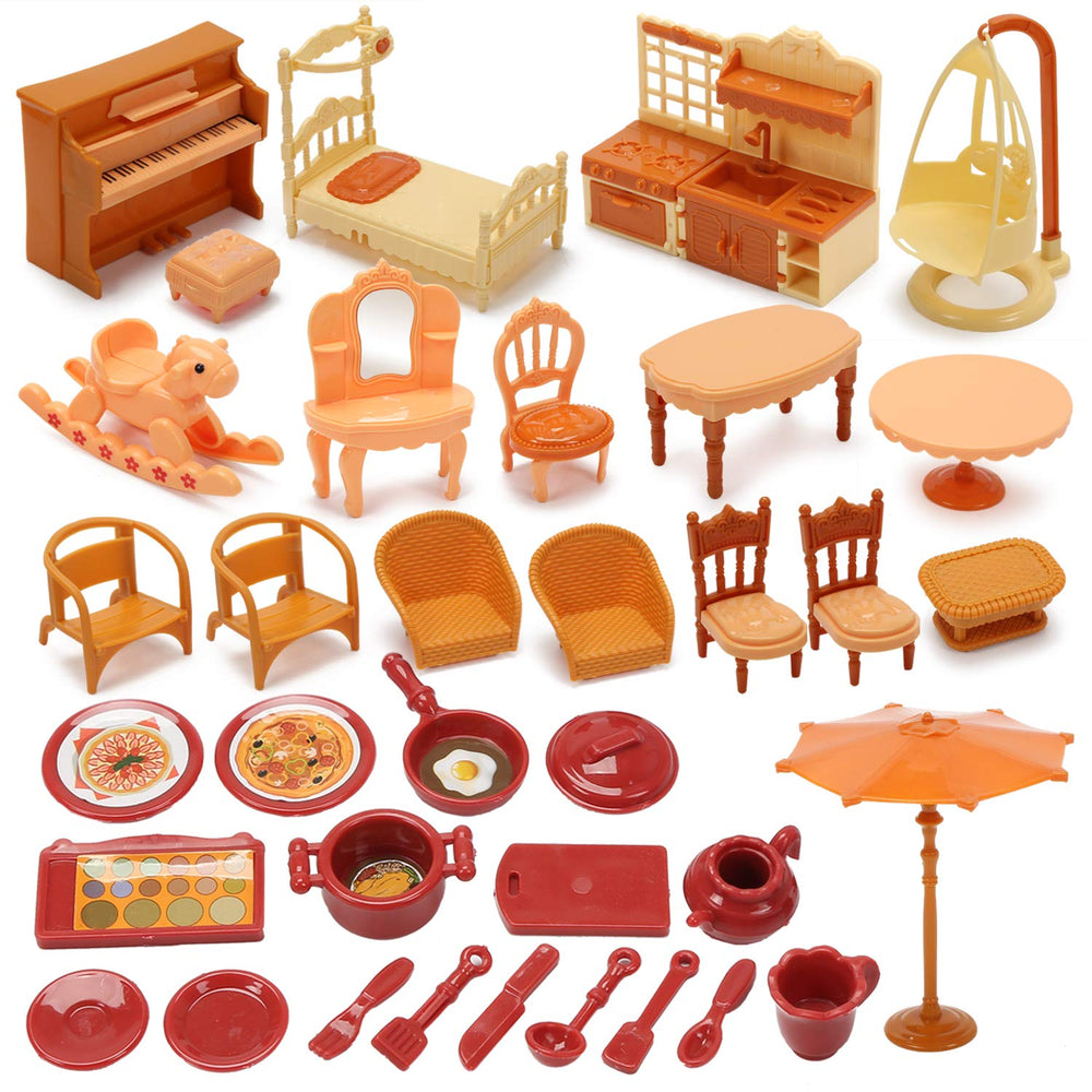 CUTE STONE Dollhouse dining room for family pretend meals and social play.