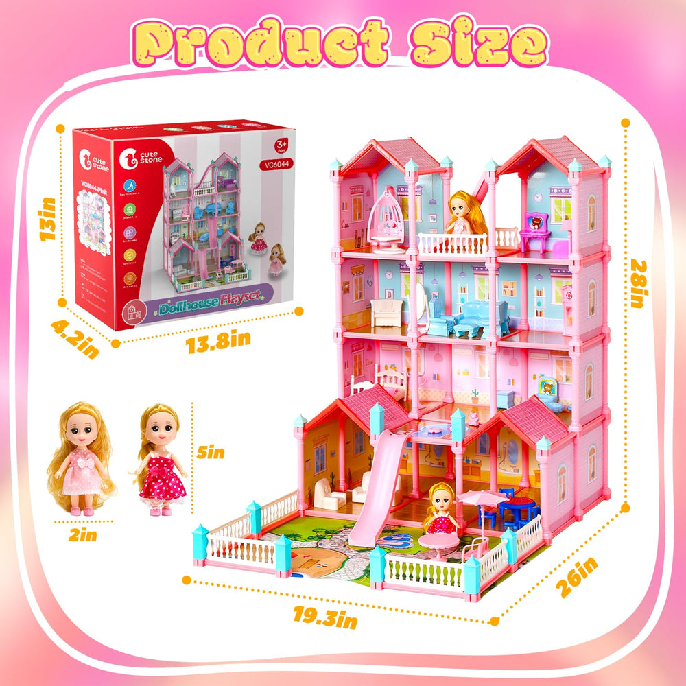 CUTE STONE Huge Dollhouse assembly and play set highlights safe ABS construction for growing hands.