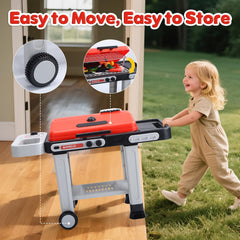 CUTE STONE easy-assembly grill and kid-sized tools fit small hands for play.